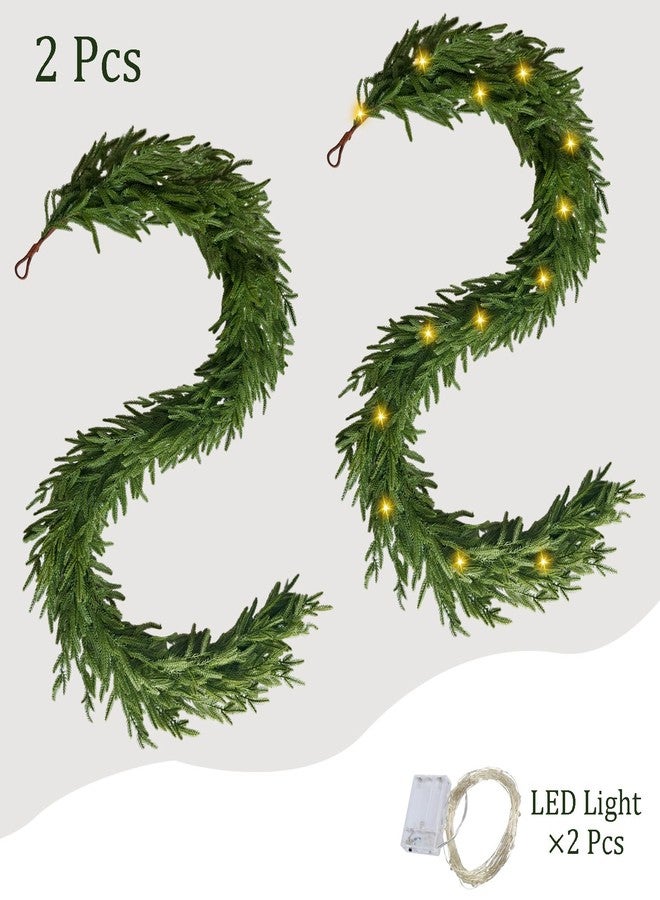Cherica 2 Pcs Christmas Garland with Lights 6 Ft, Real Touch Norfolk Pine Garland for Mantle, Christmas Decorations Indoor Outdoor for Wall Fireplace, Faux Greenery Cedar Garland Realistic for Table Decor - Image 2